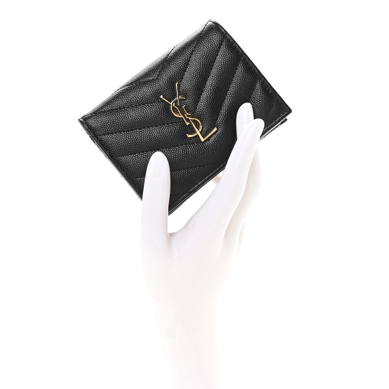 Saint Laurent Grain De Poudre Matelasse Chevron Monogram Flap Card Case Black 2 of 8