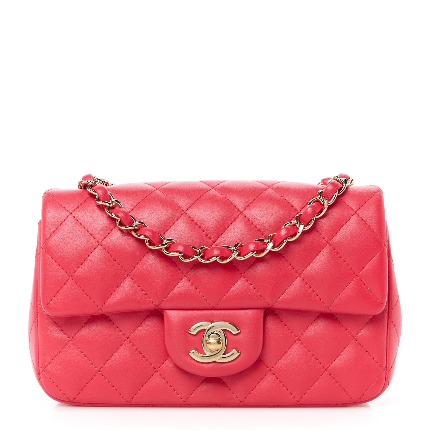 Lambskin Quilted Mini Rectangular Flap Dark Pink