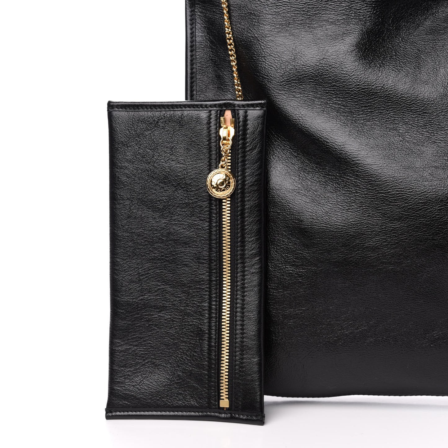 Calfskin Large Rajah Chain Tote Black