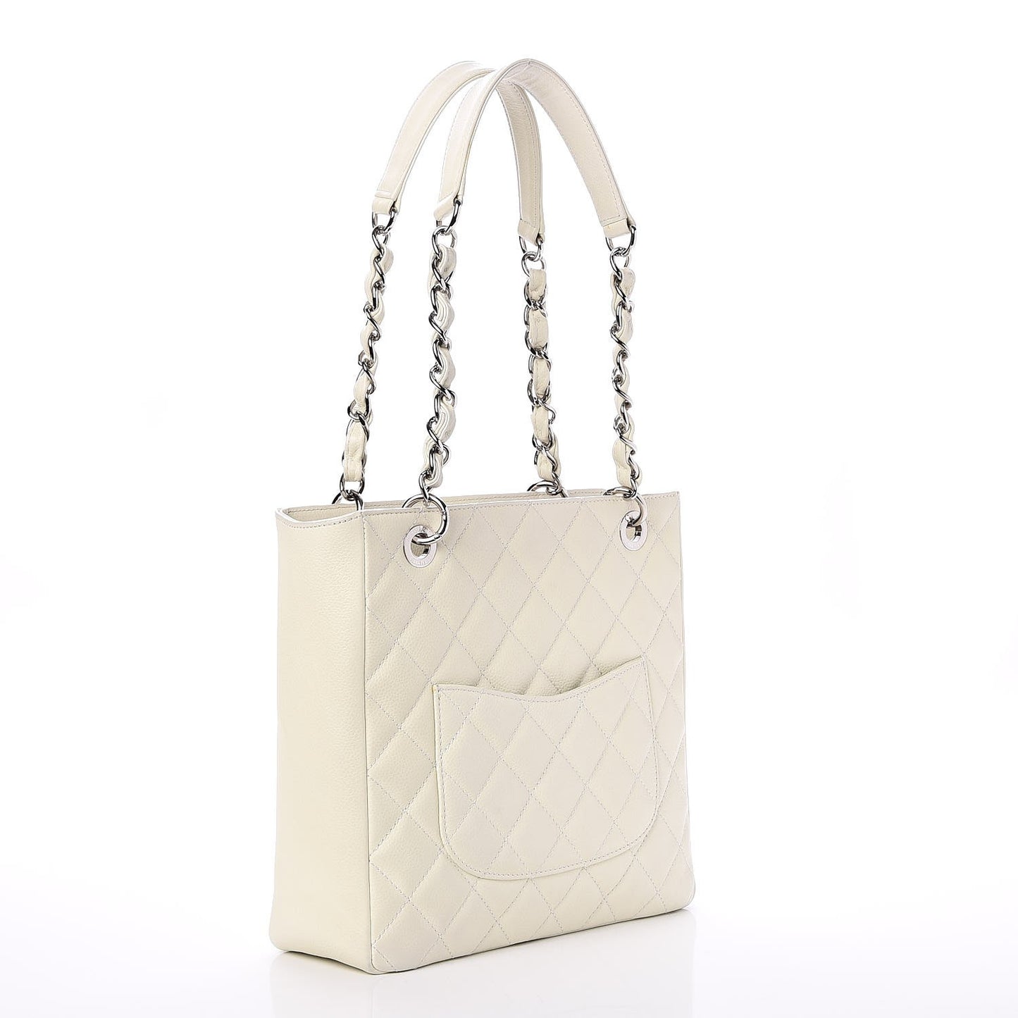 Caviar Quilted Petit Shopping Tote PST White
