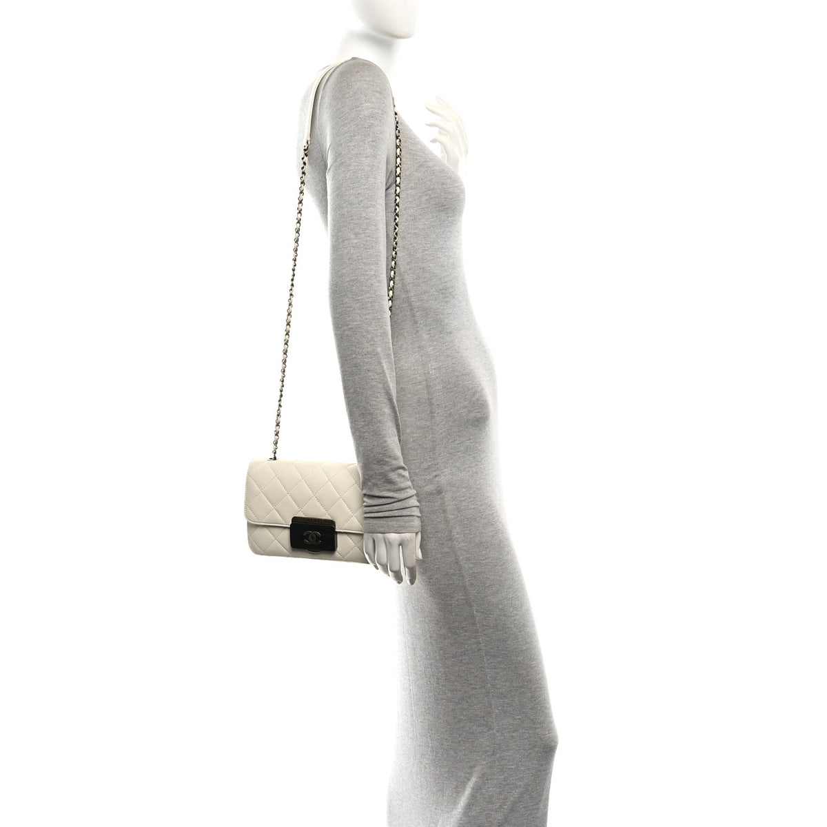 Sheepskin Quilted Mini Beauty Lock Flap White