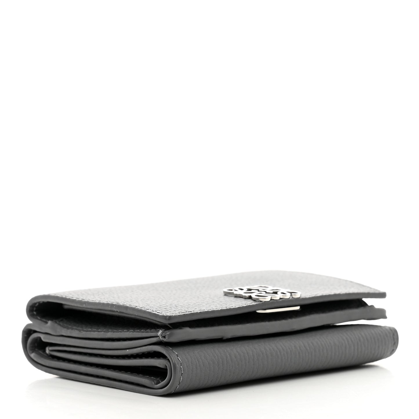 Grained Calfskin Anagram Trifold Wallet Asphalt Grey