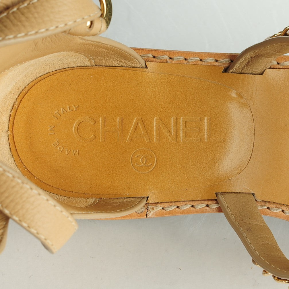 Calfskin CC Chain Sandals 38 Beige