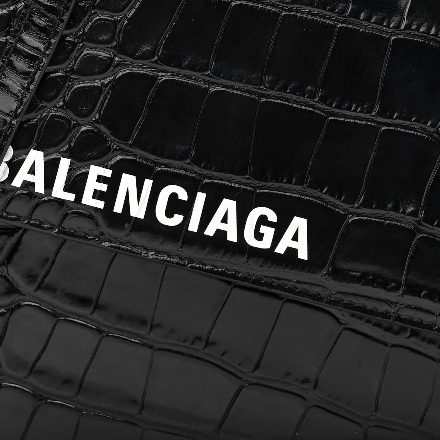 Calfskin Logo Crocodile Embossed Triangle Clutch Black White
