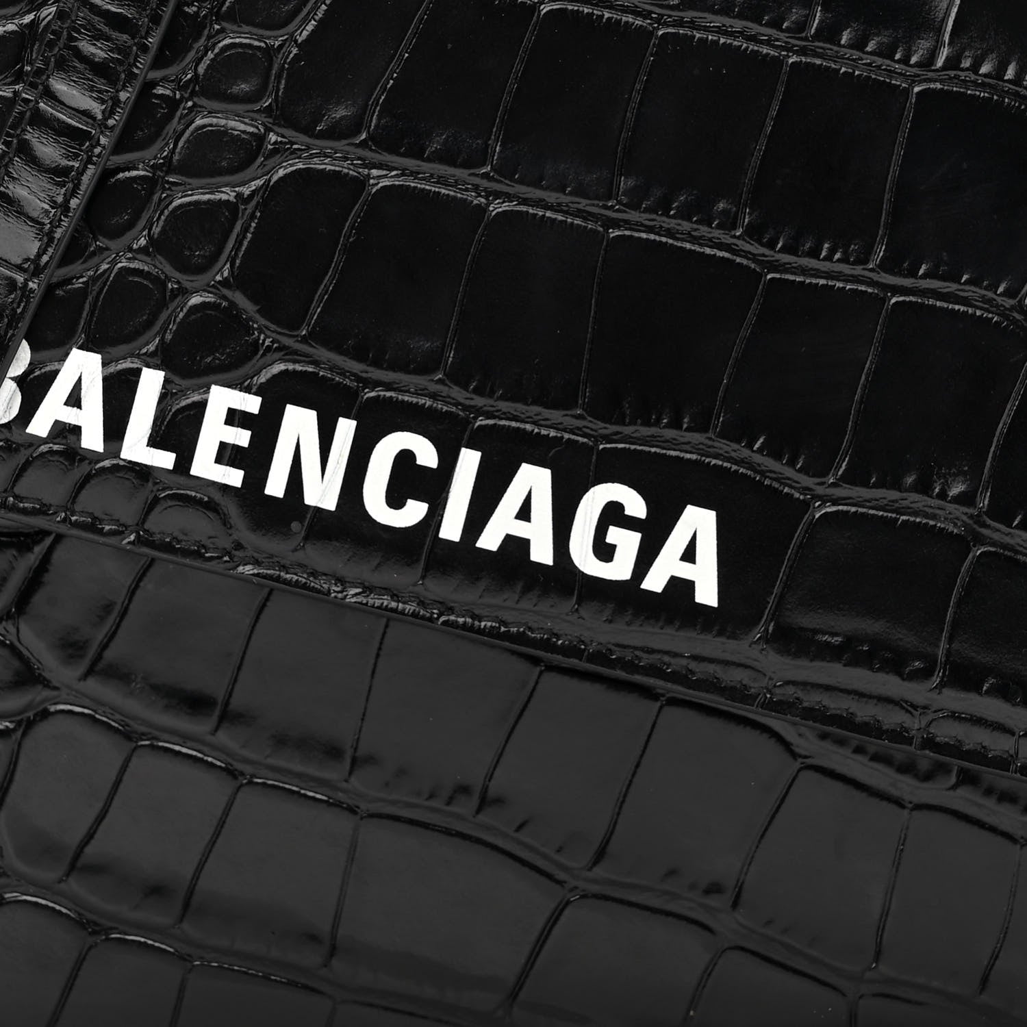 Balenciaga Calfskin Logo Crocodile Embossed Triangle Clutch Black White 7 of 9