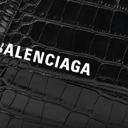 Balenciaga Calfskin Logo Crocodile Embossed Triangle Clutch Black White 7 of 9