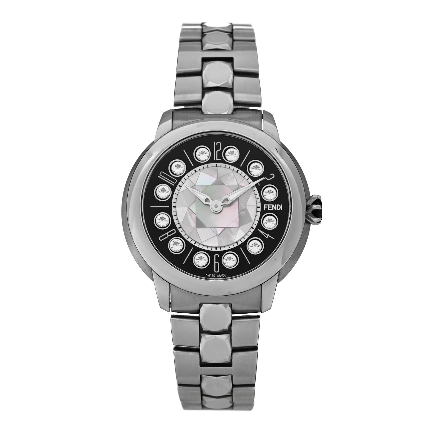 Stainless Steel Mother of Pearl Topaz Spinel 38mm Ishine Rotating Gem Two Tone Quartz Watch Black