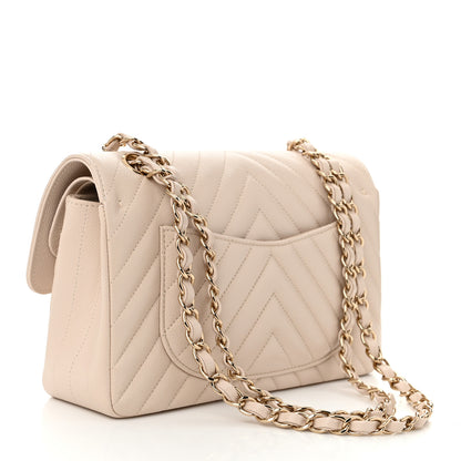 Chanel Caviar Chevron Quilted Small Double Flap Beige 3 of 10
