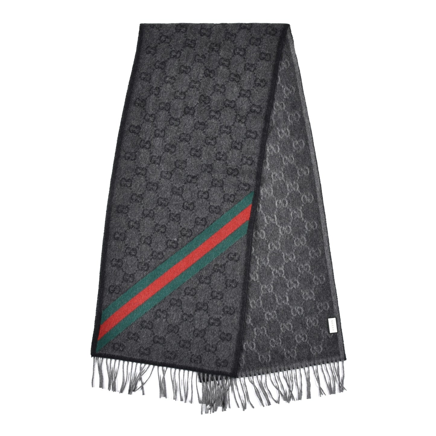 Wool Angora Monogram Web New Nikky Scarf Lead Dark Green