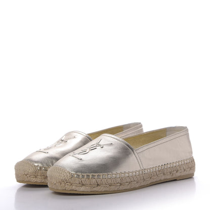 Saint Laurent Metallic Lambskin Monogram Espadrilles 37 Platino 2 of 11