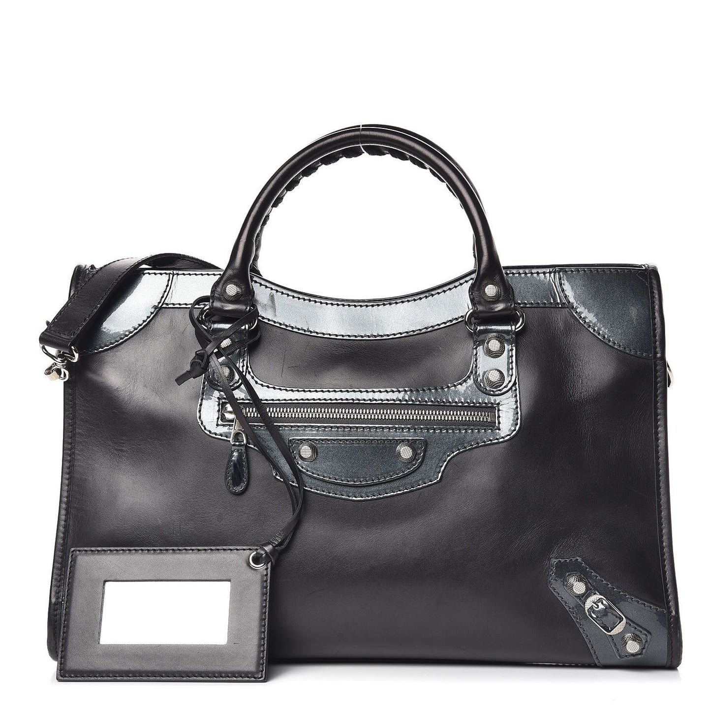 Smooth Calfskin Metallic Patent Giant 12 Silver Hardware City Black Gris