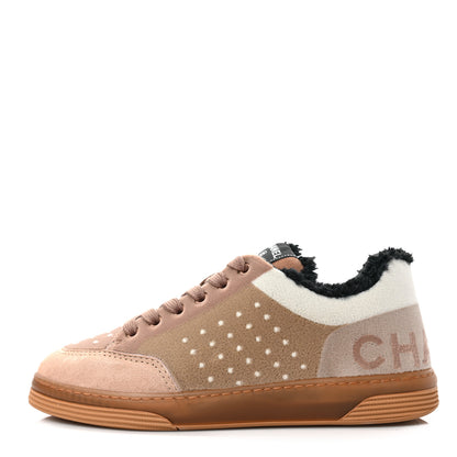 Chanel Fabric Suede Calfskin Logo Sneakers 38 Light Beige 1 of 7