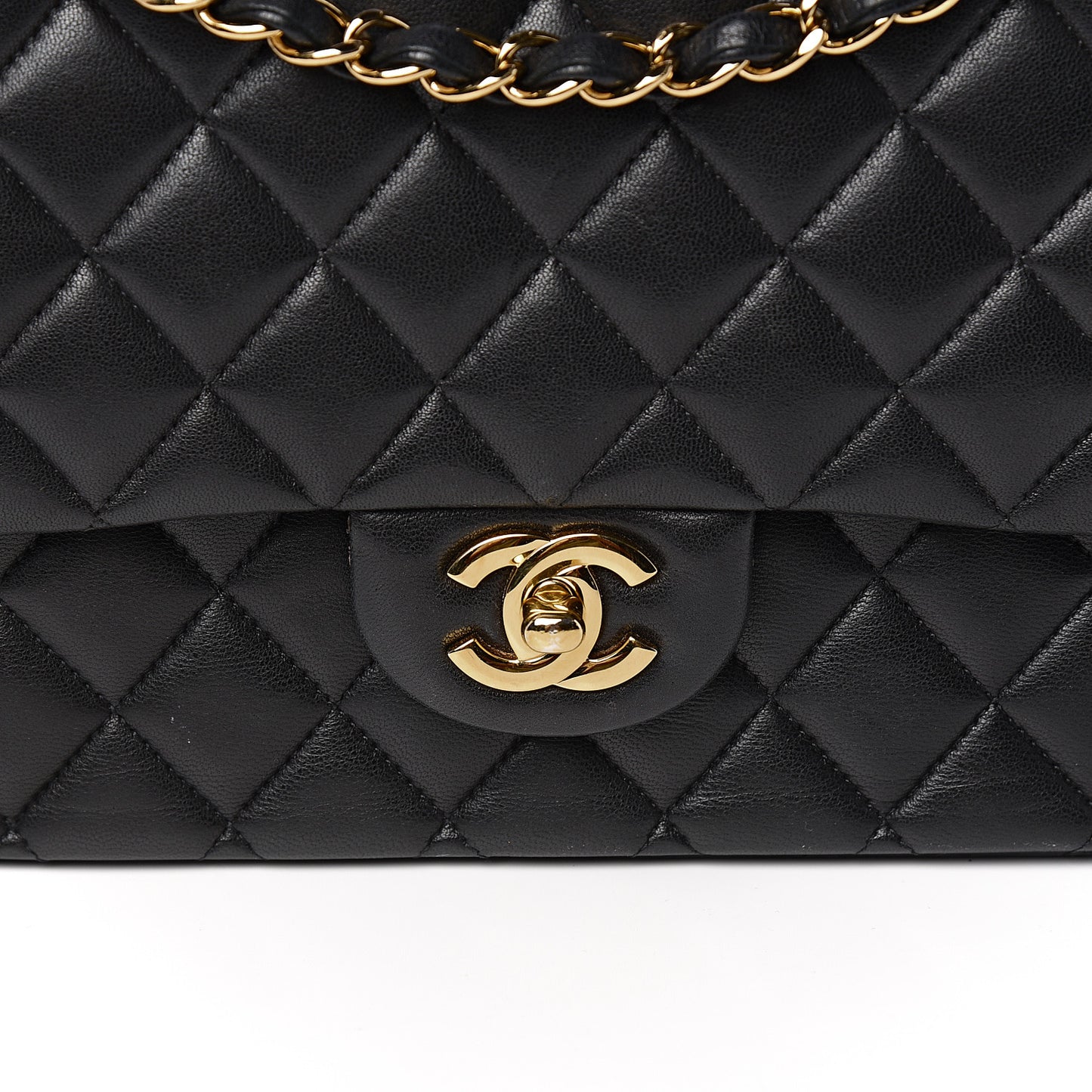 Lambskin Quilted Medium Double Flap Black