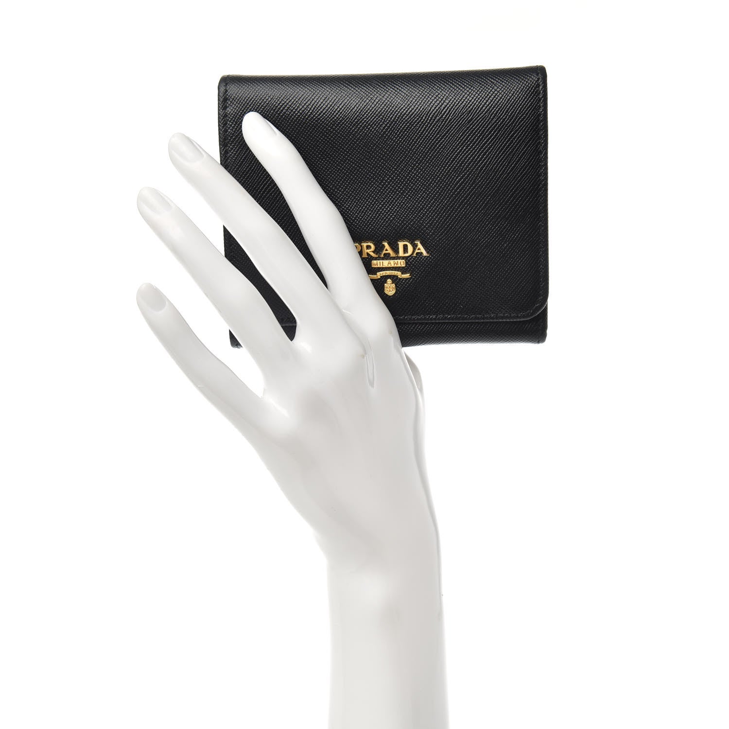 Prada Saffiano Metal Tri-Fold Wallet Black 2 of 6