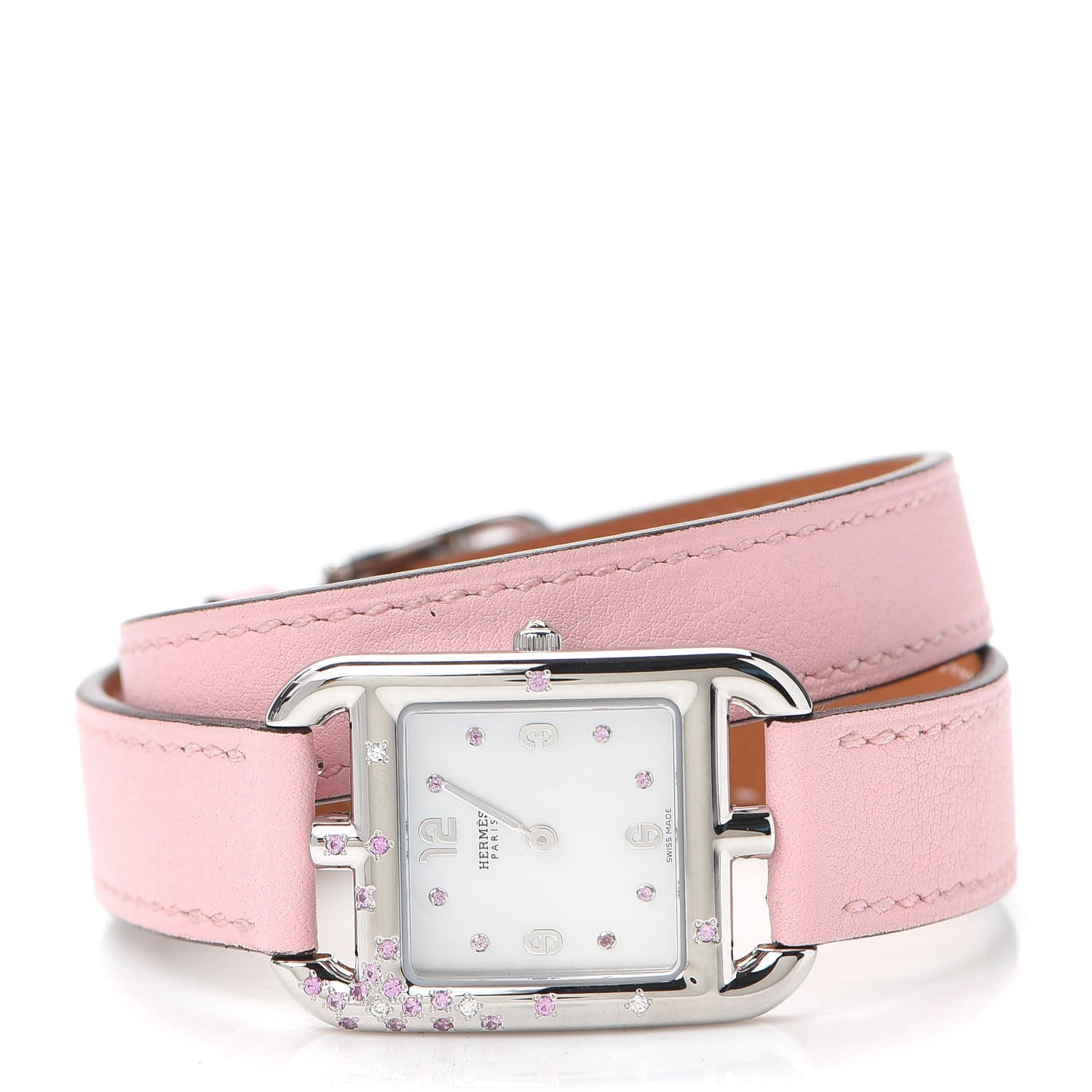 Stainless Steel Swift Diamond Pink Sapphire Mother of Pearl 23mm Cape Cod Double Tour Quartz Watch Rose Sakura