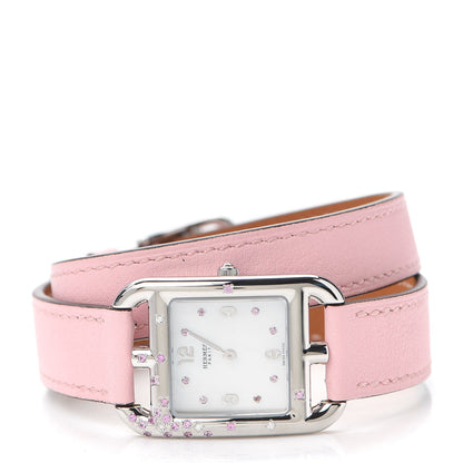 Hermes Stainless Steel Swift Diamond Pink Sapphire Mother of Pearl 23mm Cape Cod Double Tour Quartz Watch Rose Sakura 2 of 6