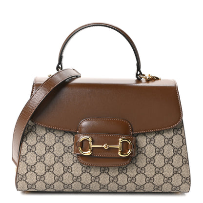 Gucci GG Supreme Monogram Calfskin Medium Horsebit 1955 Top Handle Bag Beige Ebony Brown Sugar 1 of 10