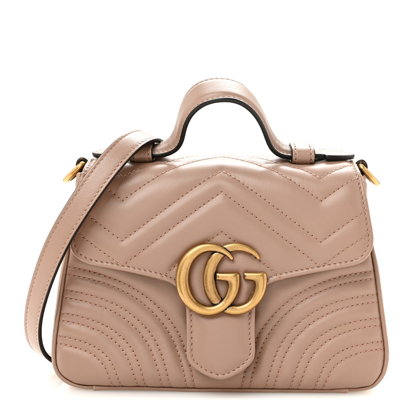 Calfskin Matelasse Mini GG Marmont Top Handle Shoulder Bag Porcelain Rose