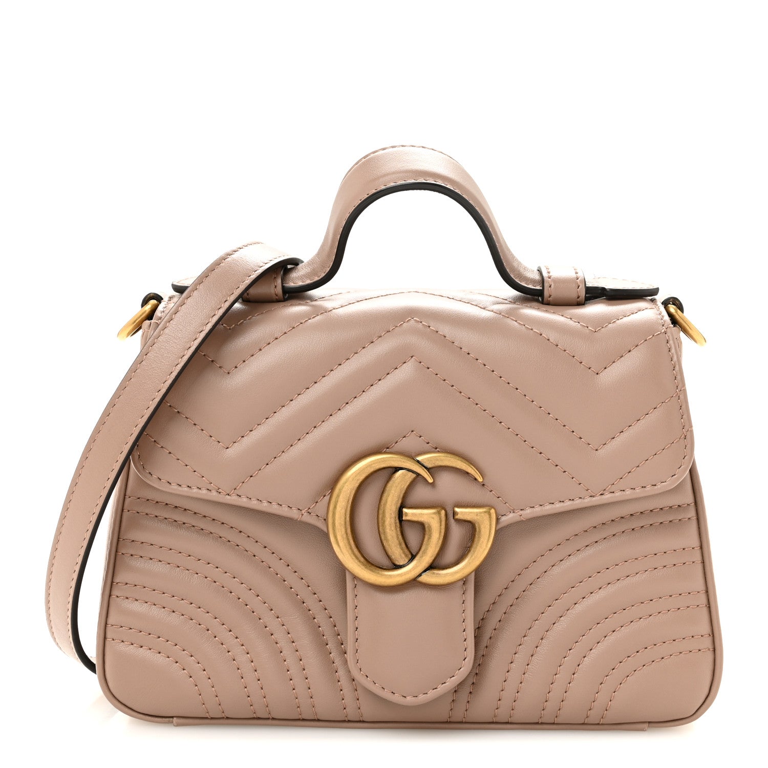 Gucci Calfskin Matelasse Mini GG Marmont Top Handle Shoulder Bag Porcelain Rose 1 of 13