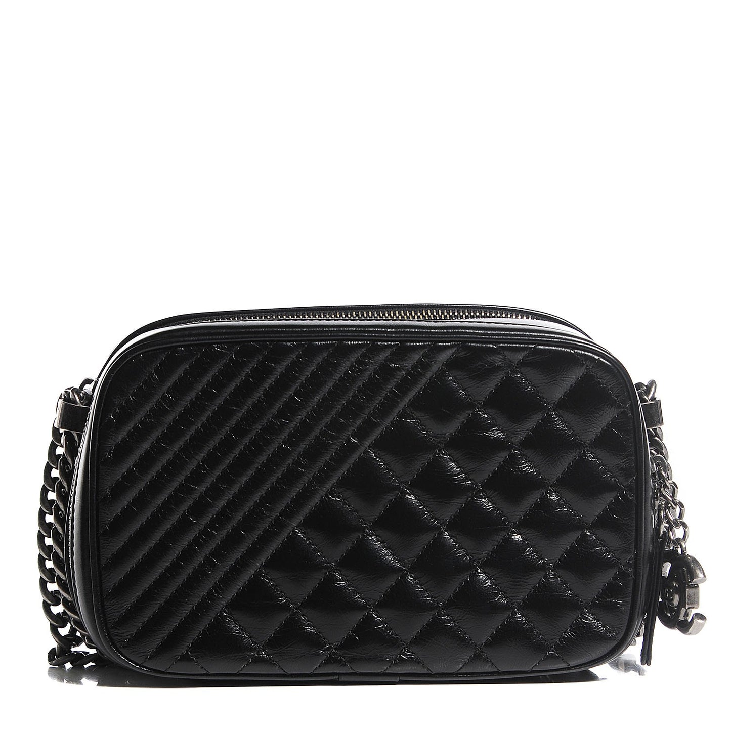 Glazed Calfskin Small Coco Boy Camera Case Black