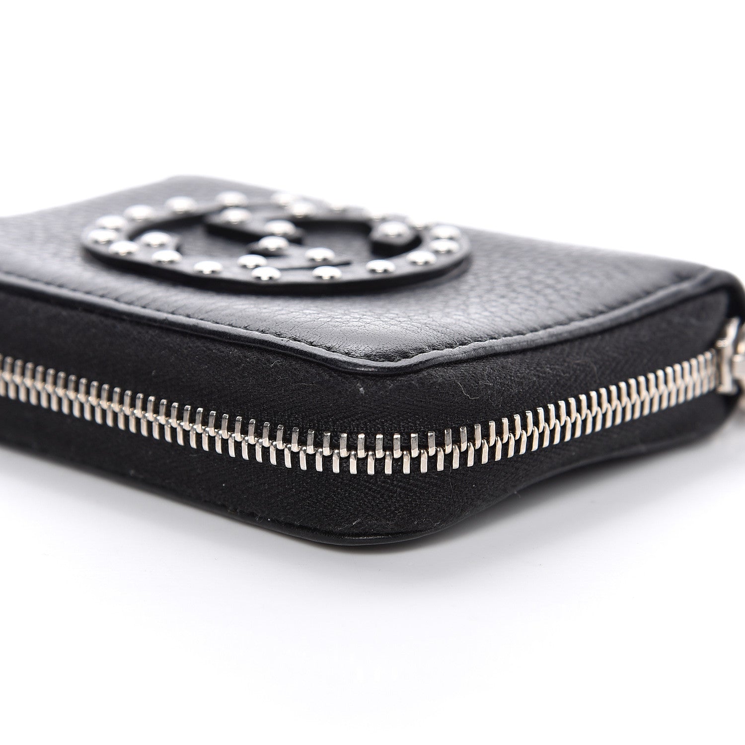 Gucci Pebbled Calfskin Studded Soho Compact Disco Zip Around Wallet Black 9 of 14