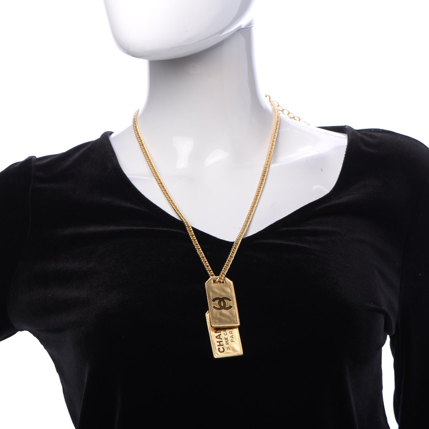 Chanel ID Dog Tag Charm Necklace Gold 2 of 7