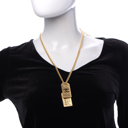 Chanel ID Dog Tag Charm Necklace Gold 2 of 7