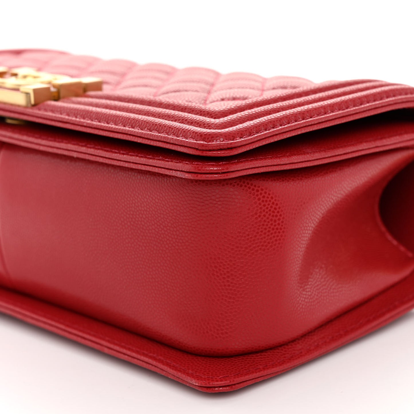 Caviar Medium Boy Logo Top Handle Flap Red