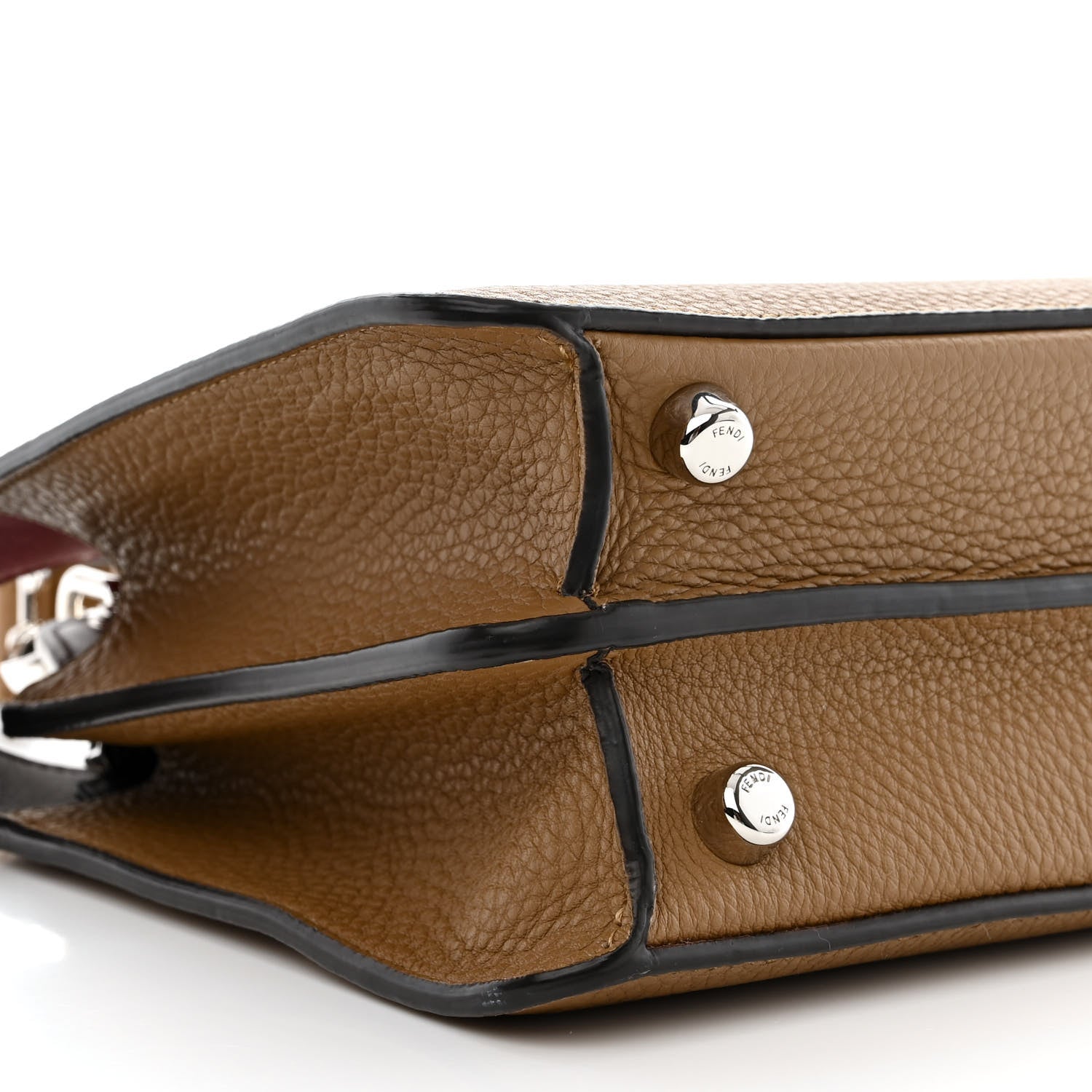 Fendi Cuoio Romano Vitello Cover Glazed Fabric Bi-Color FF 1974 Mini Peekaboo I SEE U Satchel Sand Tobacco Moro 9 of 10