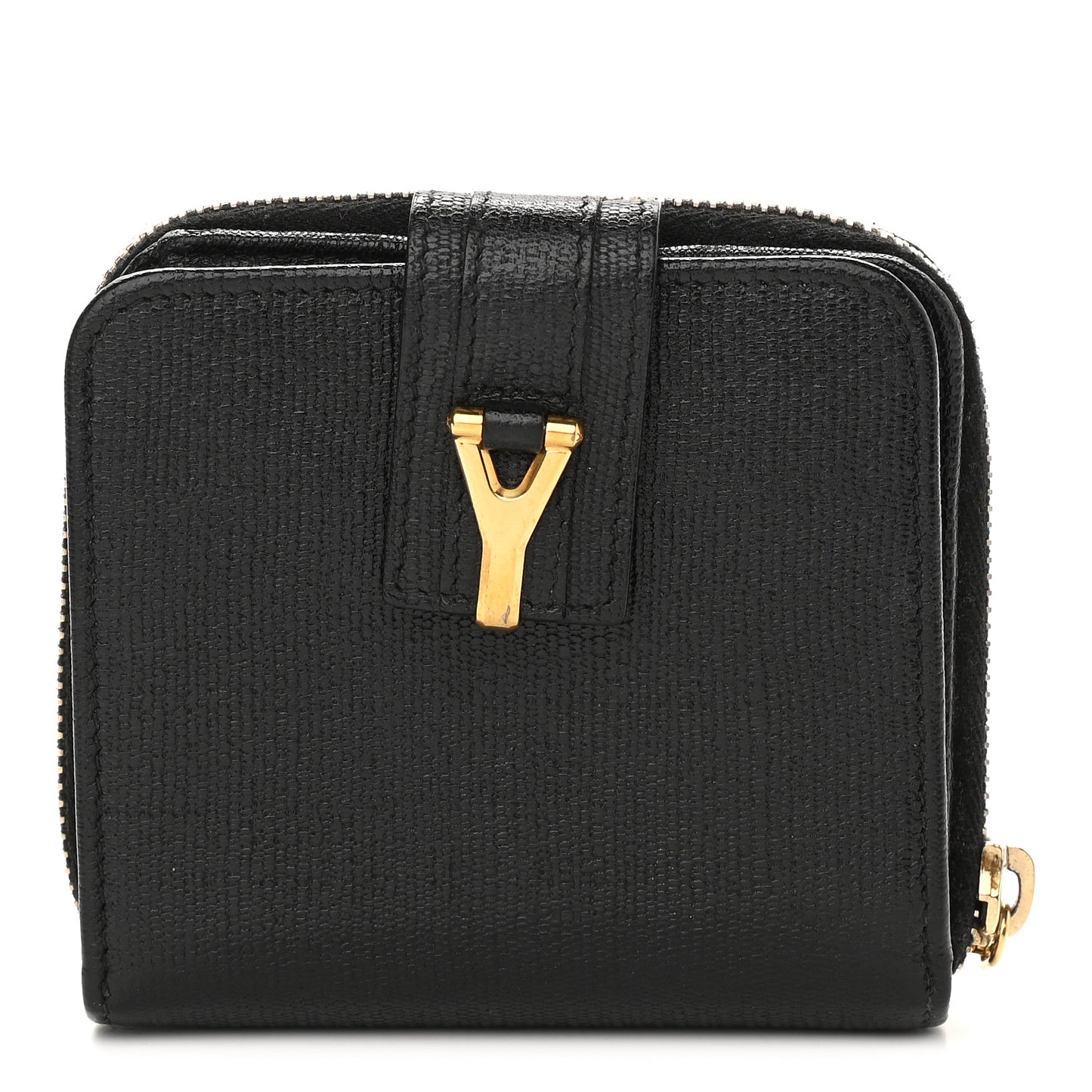Textured Calfskin Classic Y Ligne Compact Wallet Black