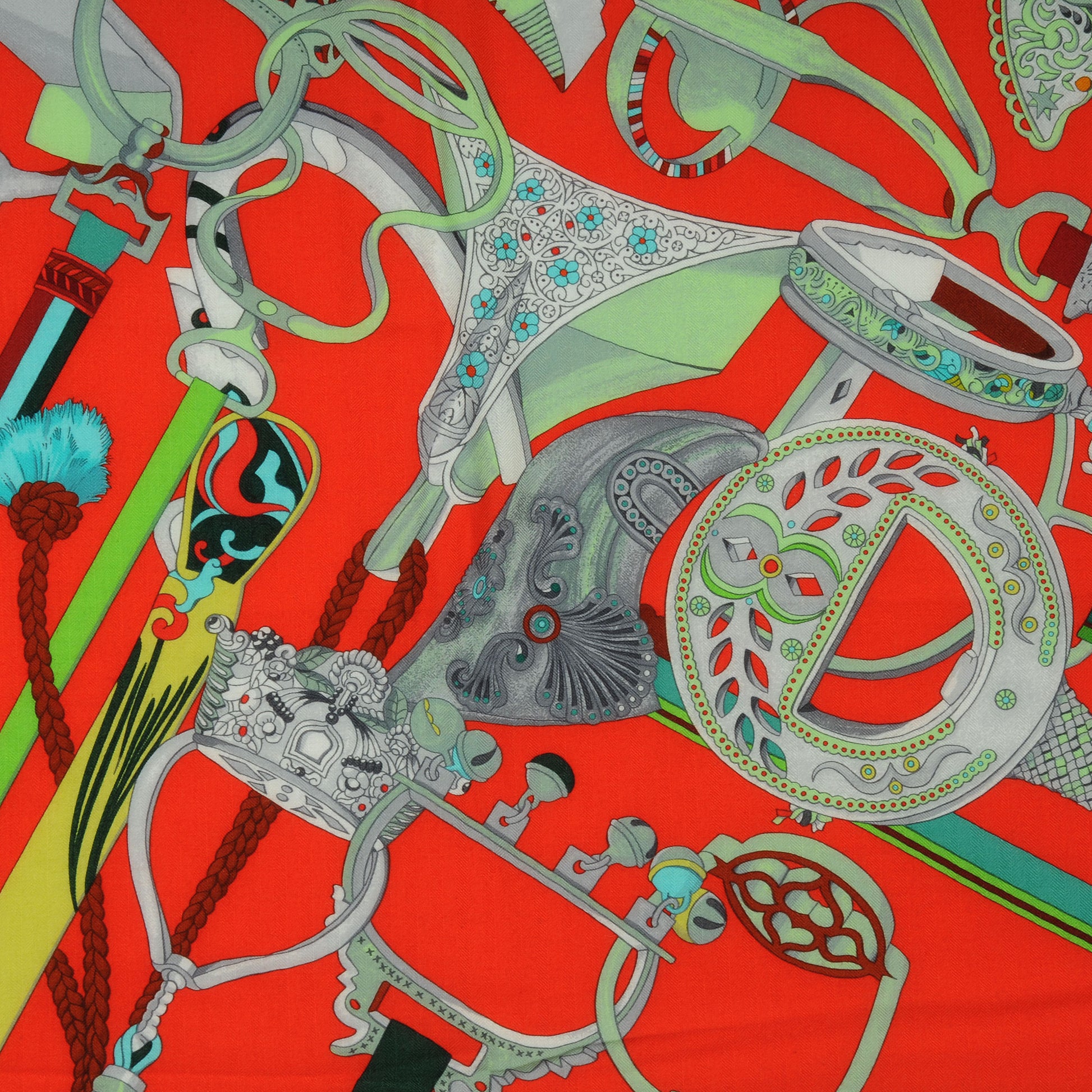 Hermes Cashmere Silk Concours D Etriers Shawl GM 140 Emeralde 1 of 6