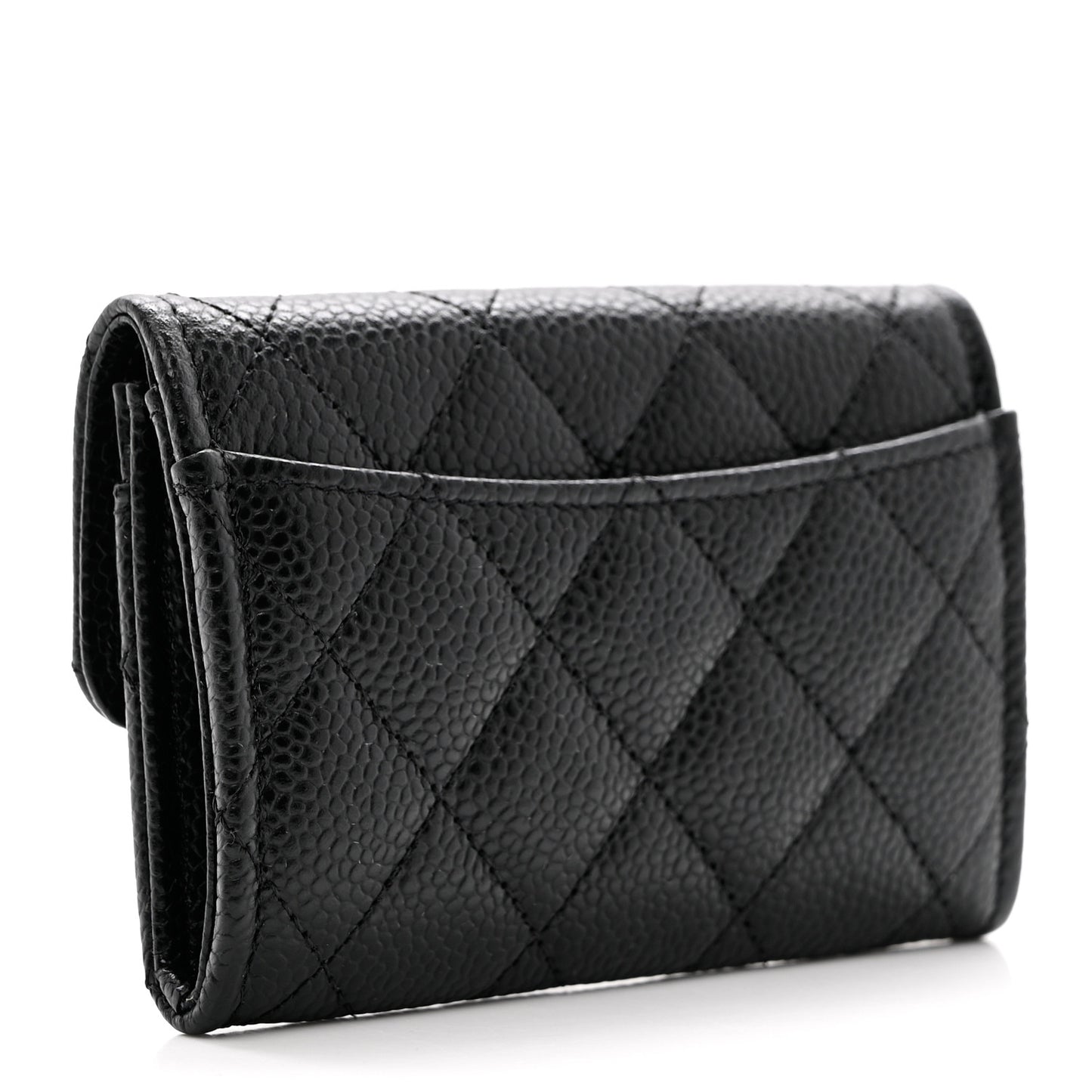 Caviar Quilted Flap Card Holder Wallet Black