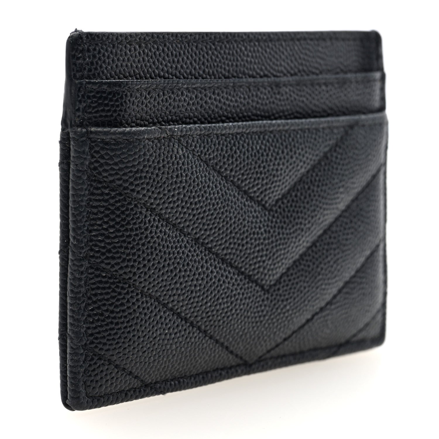 Saint Laurent Grain De Poudre Matelasse Chevron Monogram Credit Card Case Black 3 of 6