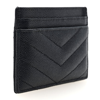 Saint Laurent Grain De Poudre Matelasse Chevron Monogram Credit Card Case Black 3 of 6