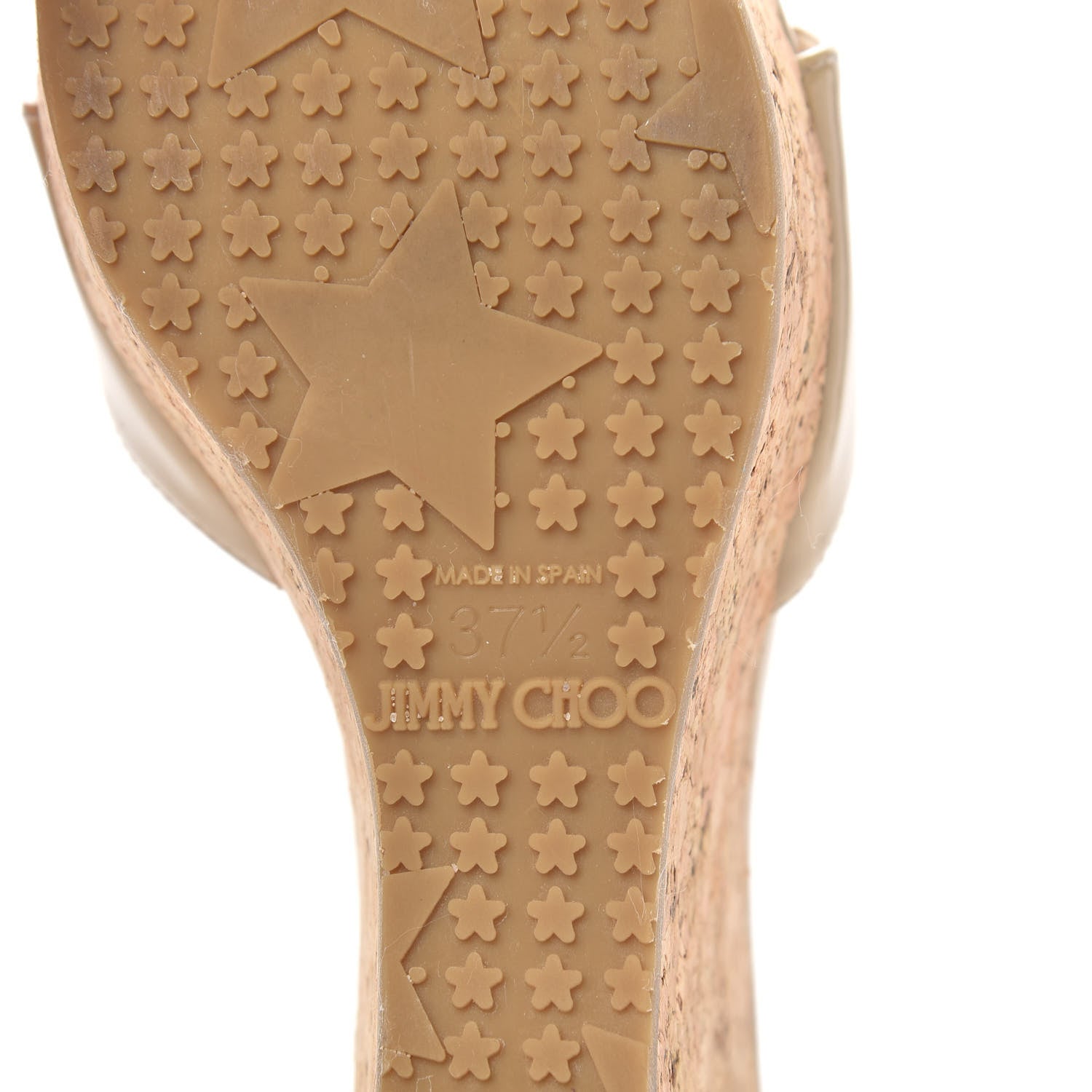 Jimmy Choo Patent Calfskin Cork Wedge Sandal 37.5 Nude 6 of 9