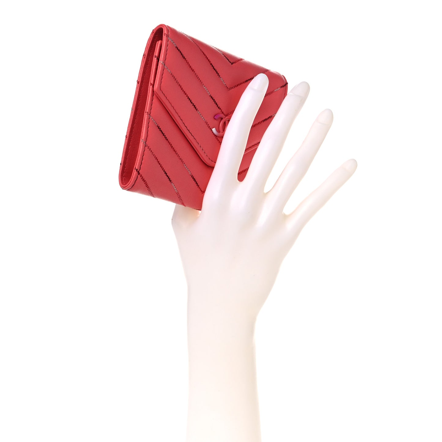 Lambskin Chevron Quilted Card Holder Pink