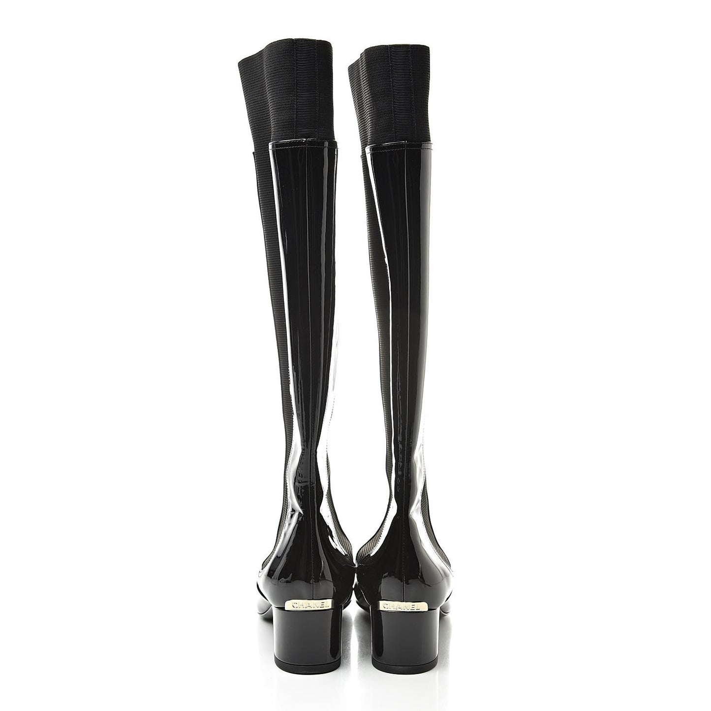 Patent Calfskin Grosgrain Cap Toe High Boots 37.5 Black