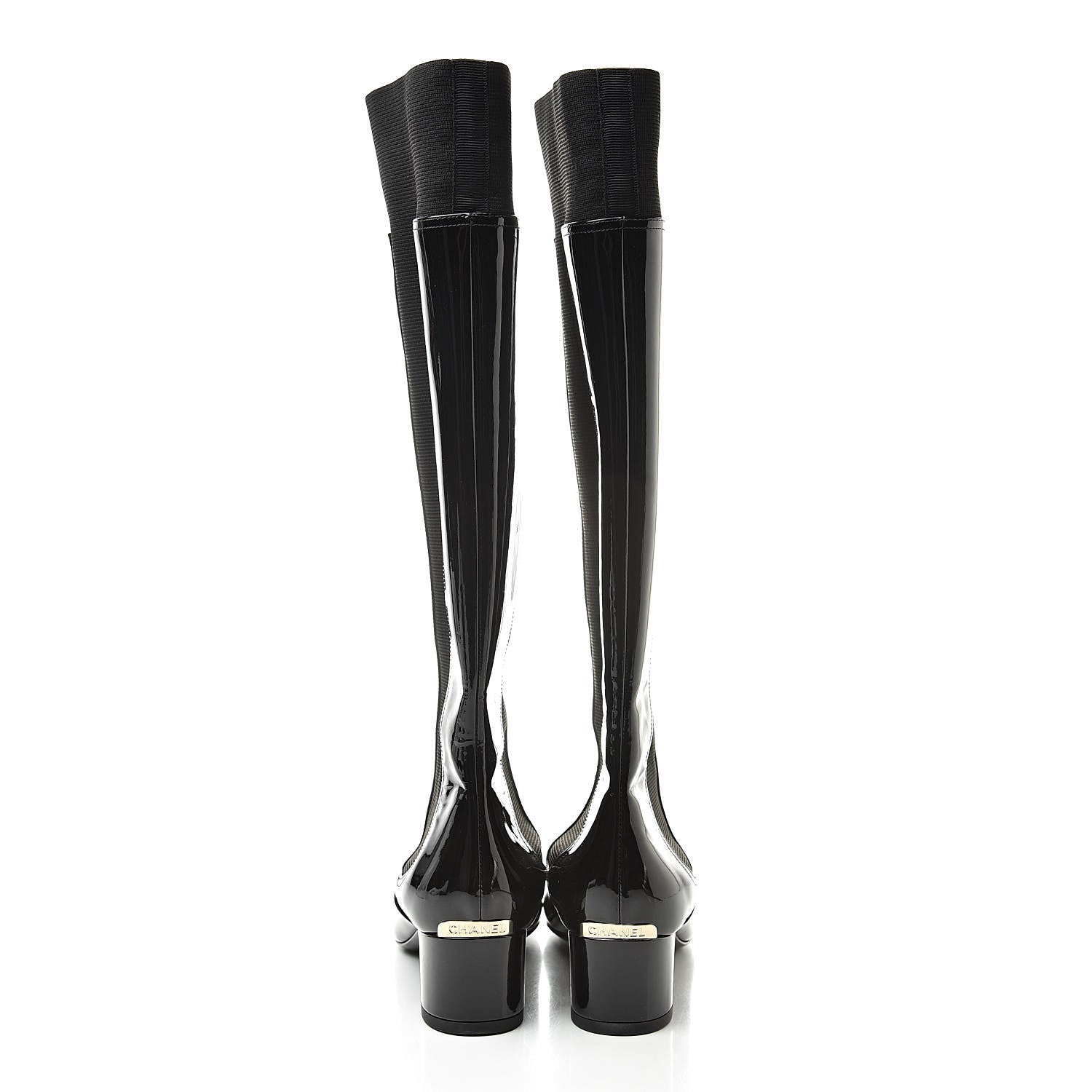 Chanel Patent Calfskin Grosgrain Cap Toe High Boots 37.5 Black 5 of 8