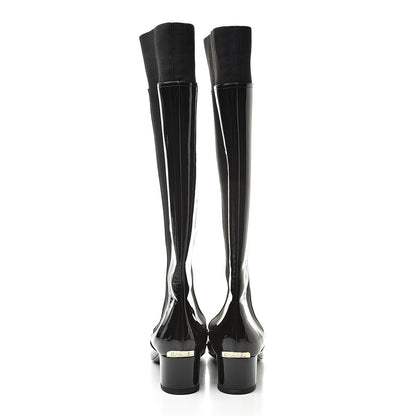 Chanel Patent Calfskin Grosgrain Cap Toe High Boots 37.5 Black 5 of 8