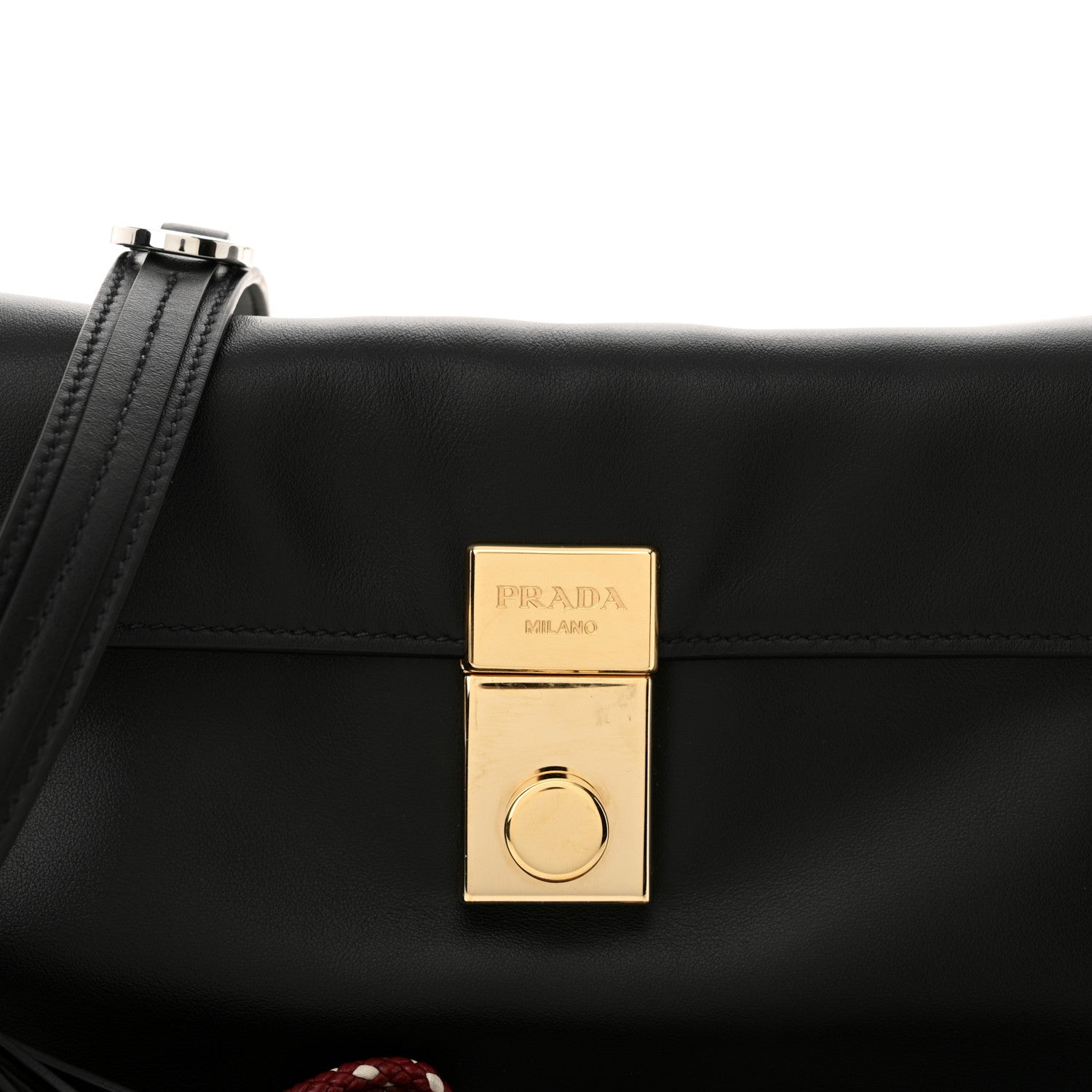 Prada Calfskin Soft Sound Charms Shoulder Bag Black 7 of 10