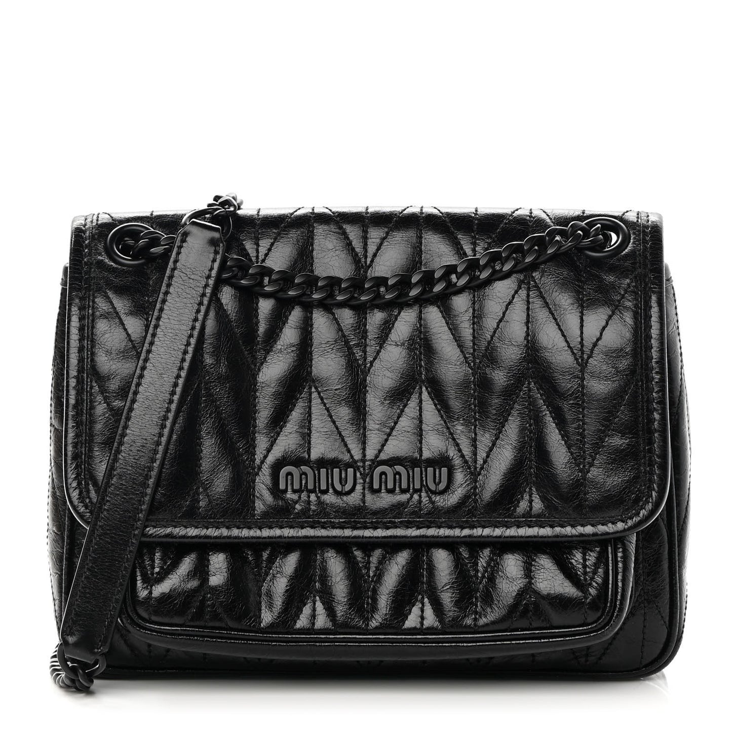 Vitello Shine Trapu Shoulder Bag Black