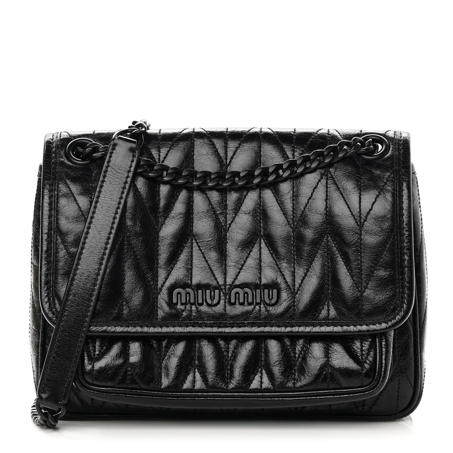 Miu Miu Vitello Shine Trapu Shoulder Bag Black 1 of 13
