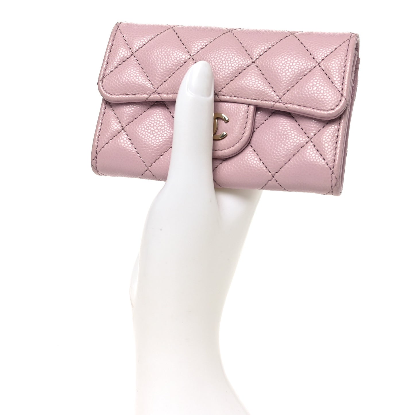 Caviar Quilted Flap Card Holder Wallet Light Pink