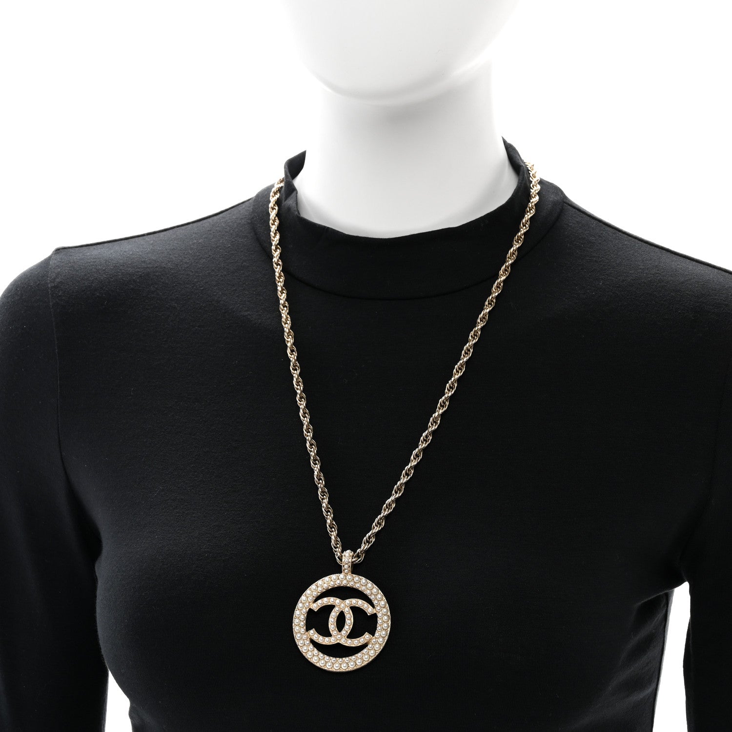 Chanel Pearl CC Round Pendant Necklace Gold 2 of 5