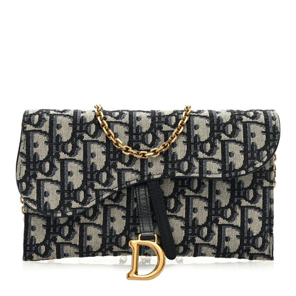 Christian Dior Oblique Saddle Chain Long Wallet Blue 2 of 9