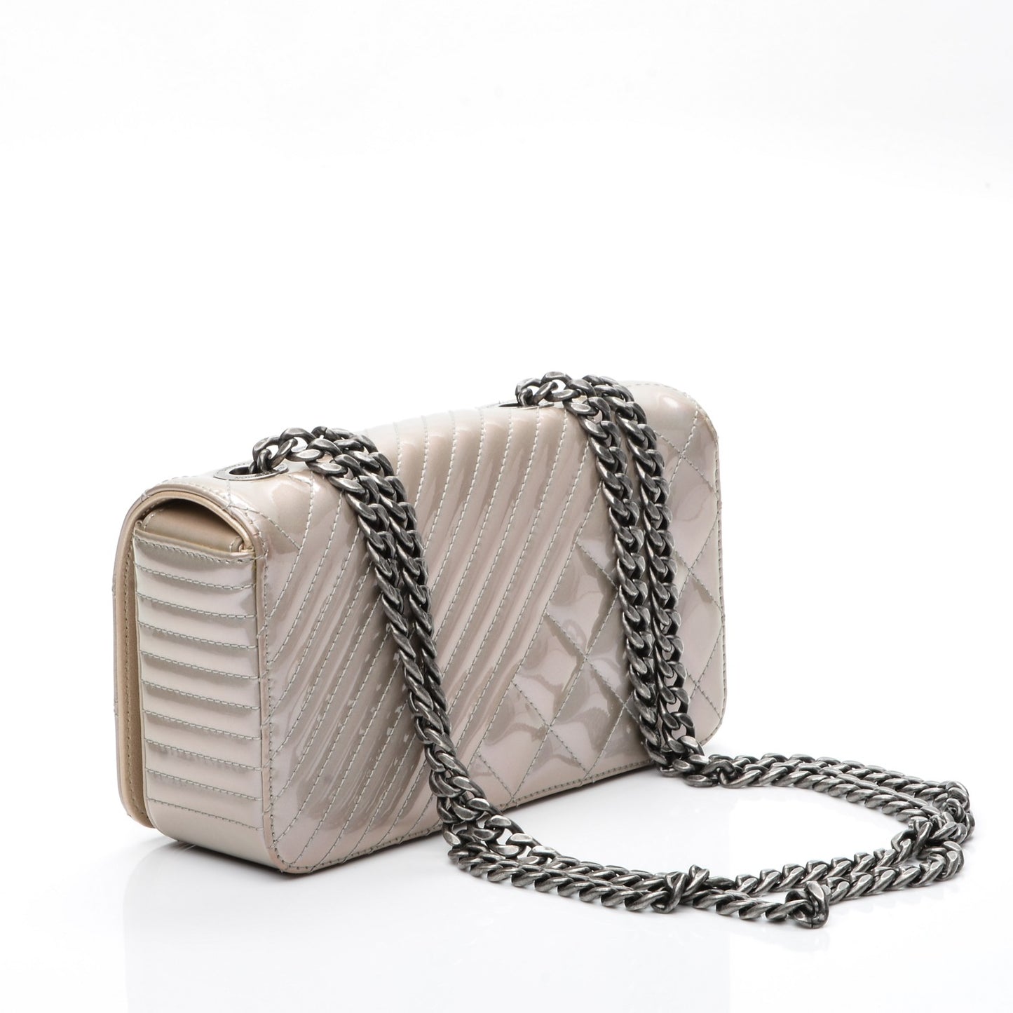 Patent Quilted Small Coco Boy Flap Light Gold