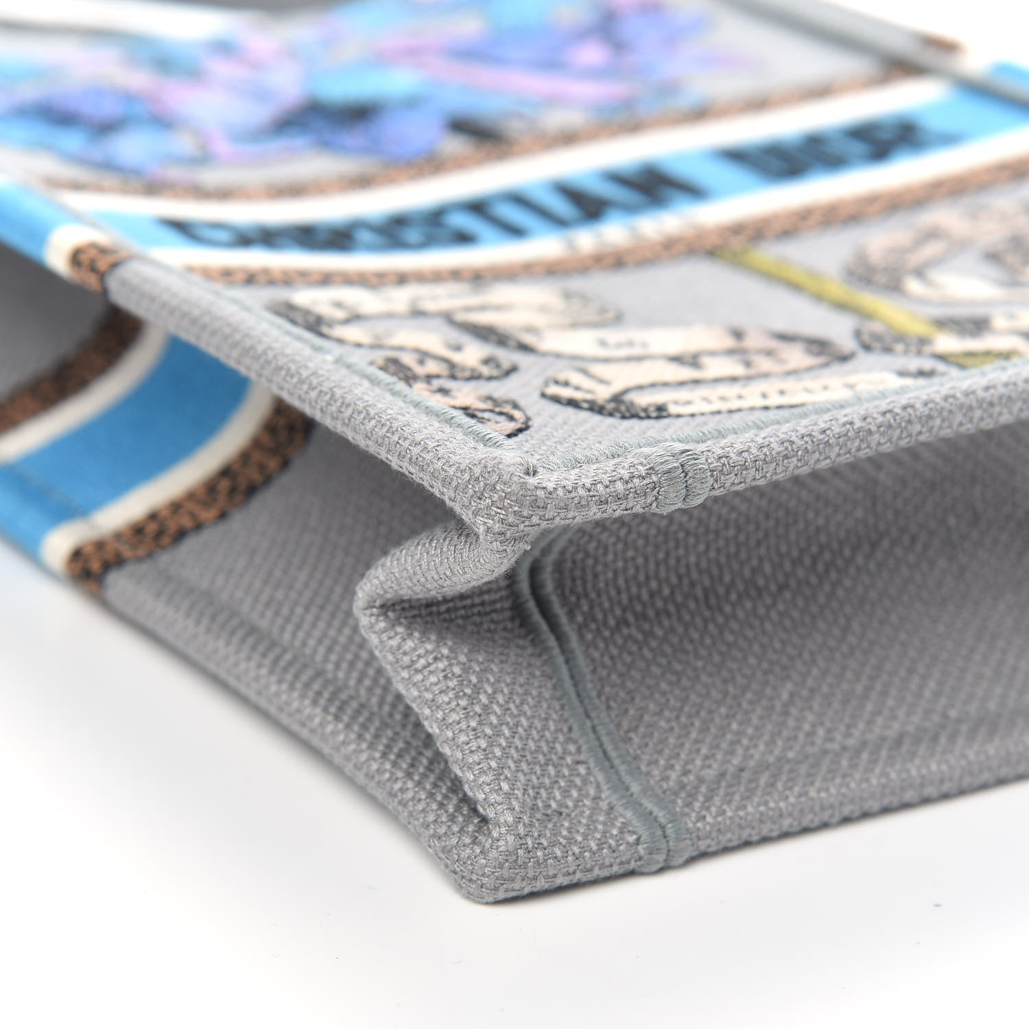 Christian Dior Canvas Embroidered Vertical Fleurs Bibliques Book Tote Grey Multicolor 8 of 10