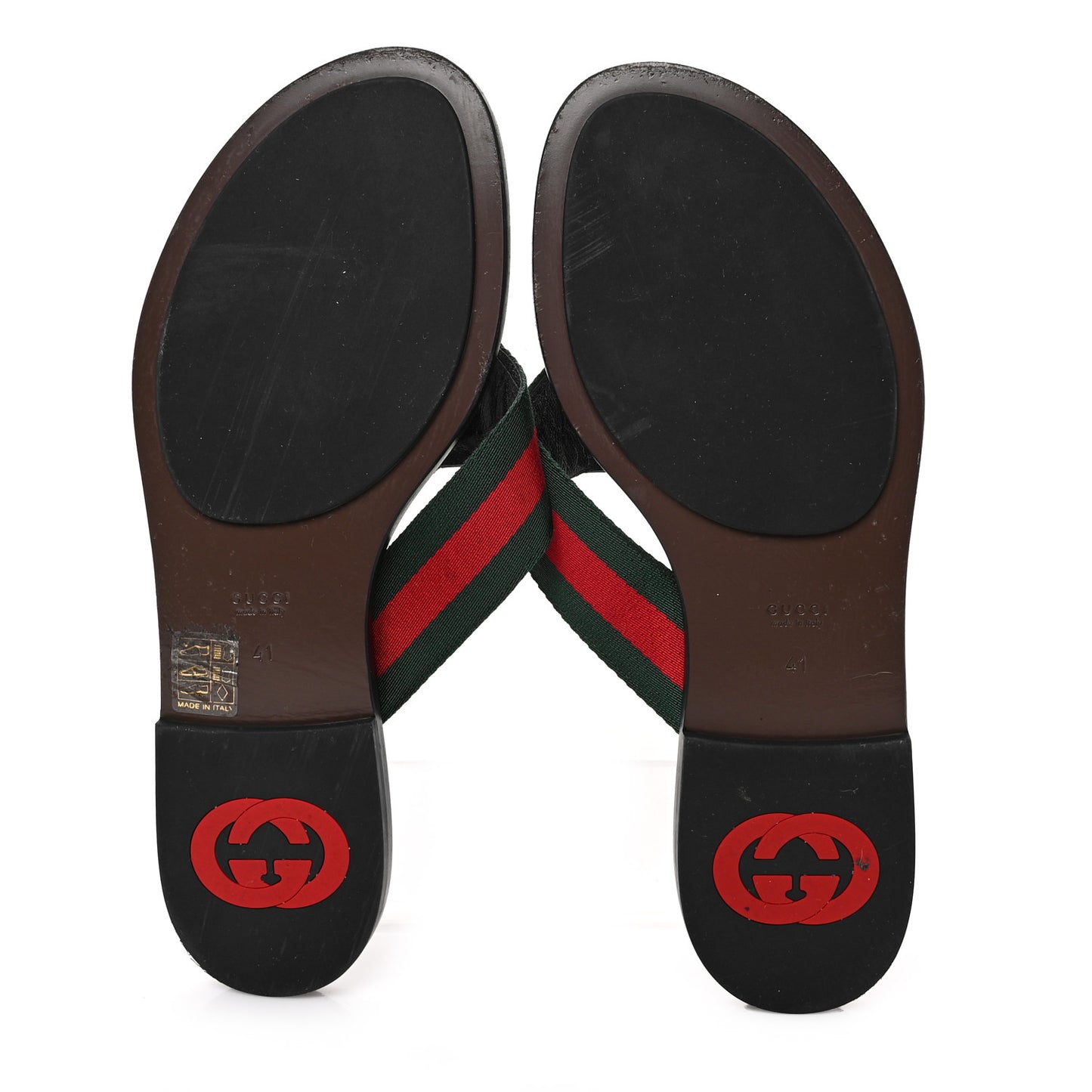 Nylon Calfskin Web GG Monogram Womens Thong Sandals 41 Green Red Cocoa