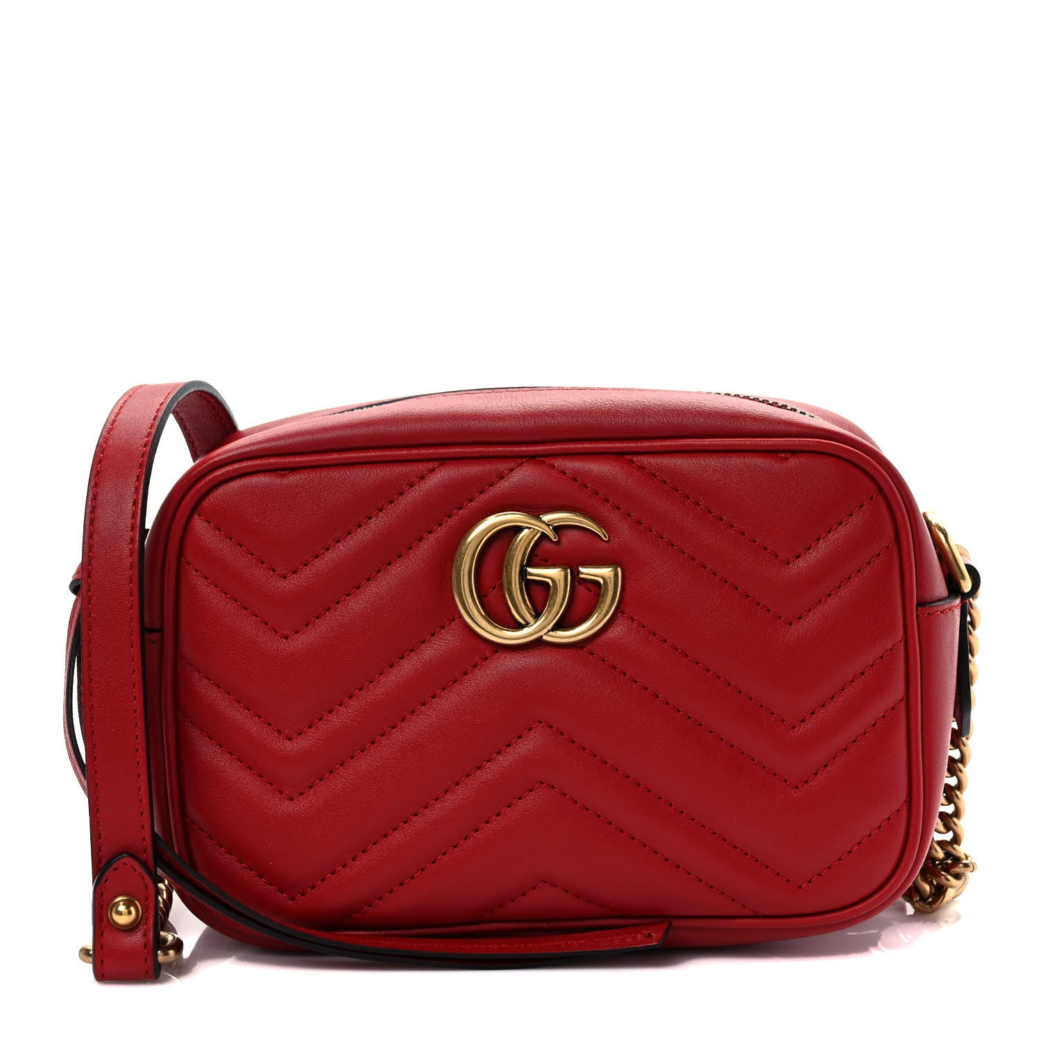 Gucci Calfskin Matelasse Mini GG Marmont Chain Shoulder Bag Hibiscus Red 1 of 9