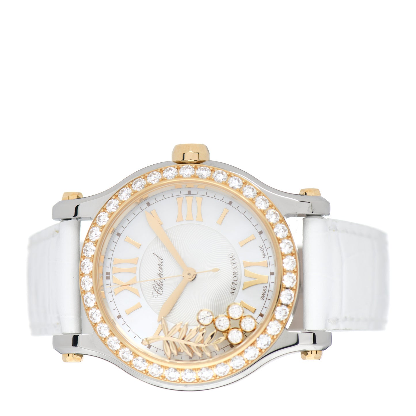 Stainless Steel 18K Yellow Gold Alligator Diamond Bezel 36mm Happy Sport Cannes Palm Automatic Watch